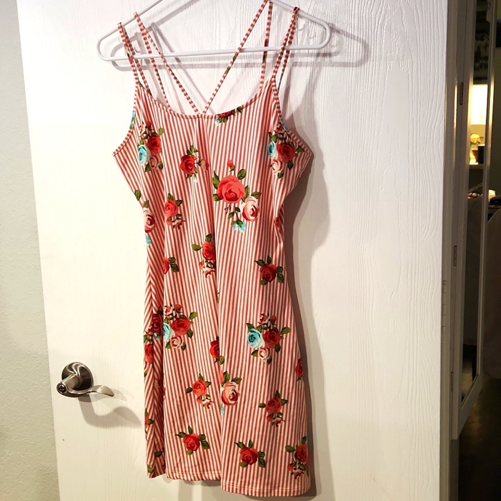 Super soft, T-shirt material sundress with adorable strap and rose detail